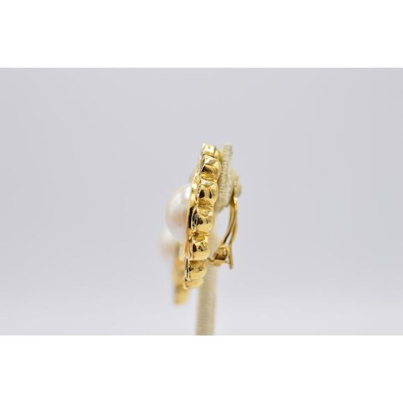 Givenchy Vintage Crystal Clip On Earrings Black Gold Pearl Chunky Signed 80s 9C - Picture 8 of 12